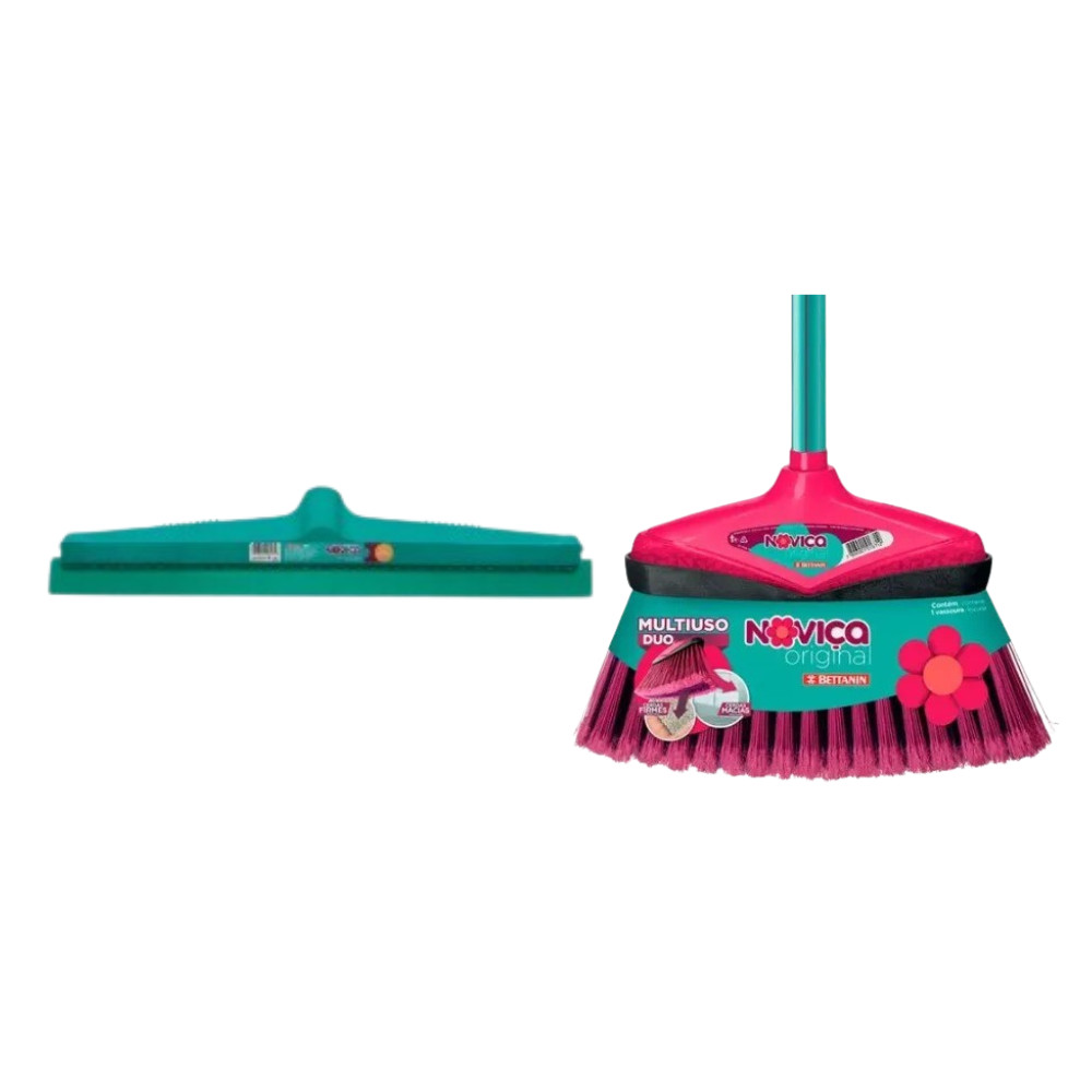Kit Limpeza Completa Vassoura + Rodo Vai Vem 40 cm Varrer Passar Pano Puxar Água Alta Durabilidade