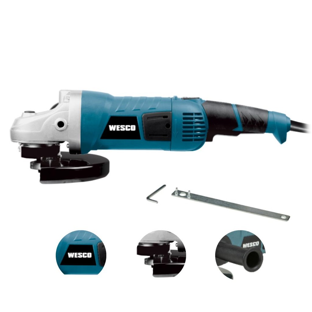 Esmerilhadeira angular Wesco WS4740U 127V de 60 Hz azul-turquesa 750 W + acessório