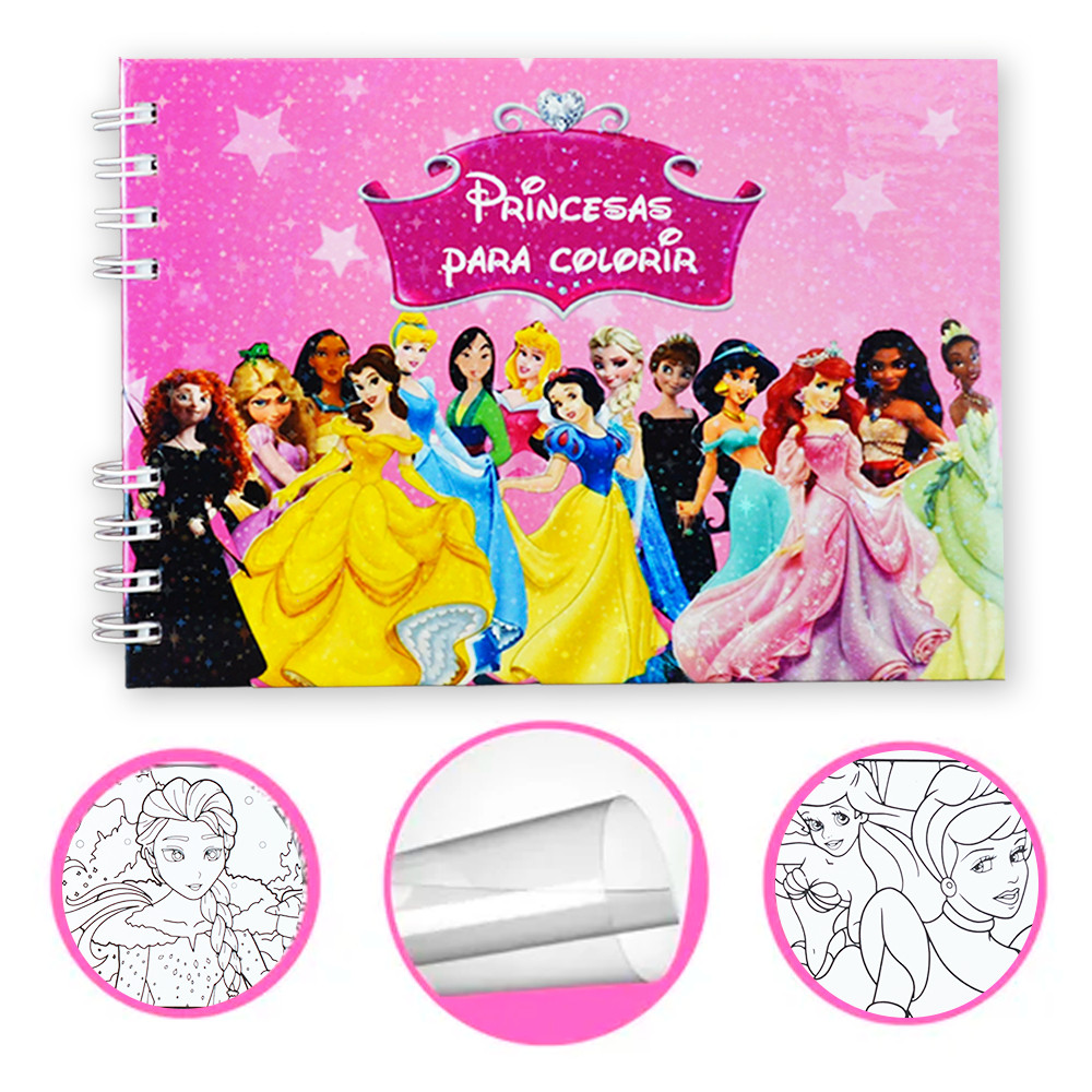 Livro Colorir Princesas Infantil 50 Folhas Desenhos Pintar  Capa Dura em Oferta na Shopee