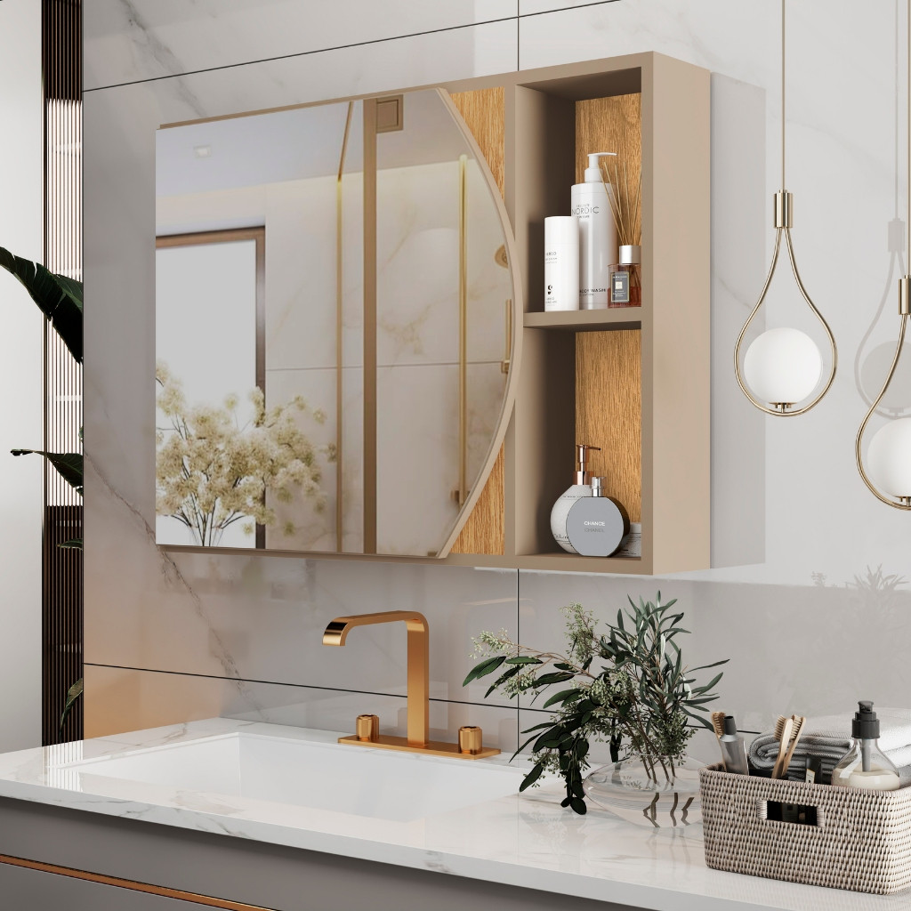 Armário De Banheiro Com Espelho E Prateleira Carolina Moderno Espelheira
