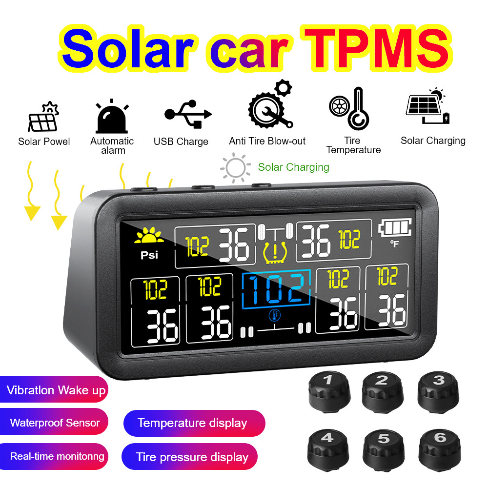 Sensores Externos Solares TPMS 4/6 0 ~ 9.9Bar Display LCD Alarme De Pressão De Pneu À Prova D'água Para Caminhão RV Carr