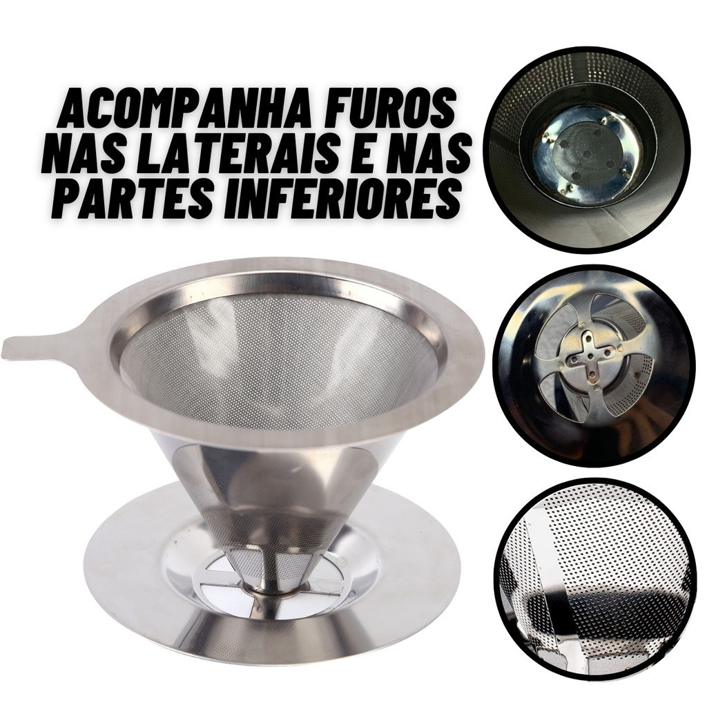 QIU - Coador de Café Inox 304 Reutilizável – Sabor de Prensa Francesa, Sem Papel, Sustentável