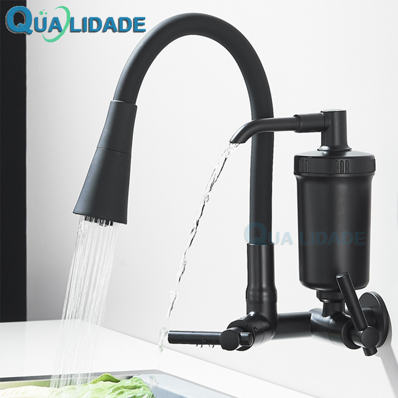 Torneira Preta Com Filtro Para Cozinha, Torneira Flexível Parede Cozinha, Torneira De Parede Gormet Prata