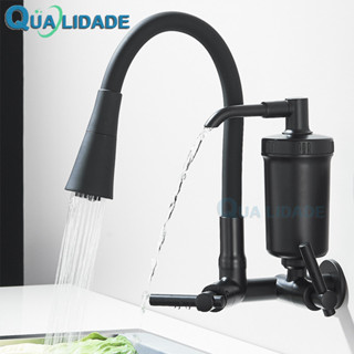 Torneira Preta Com Filtro Para Cozinha, Torneira Flexível Parede Cozinha, Torneira De Parede Gormet Prata em Oferta na Shopee