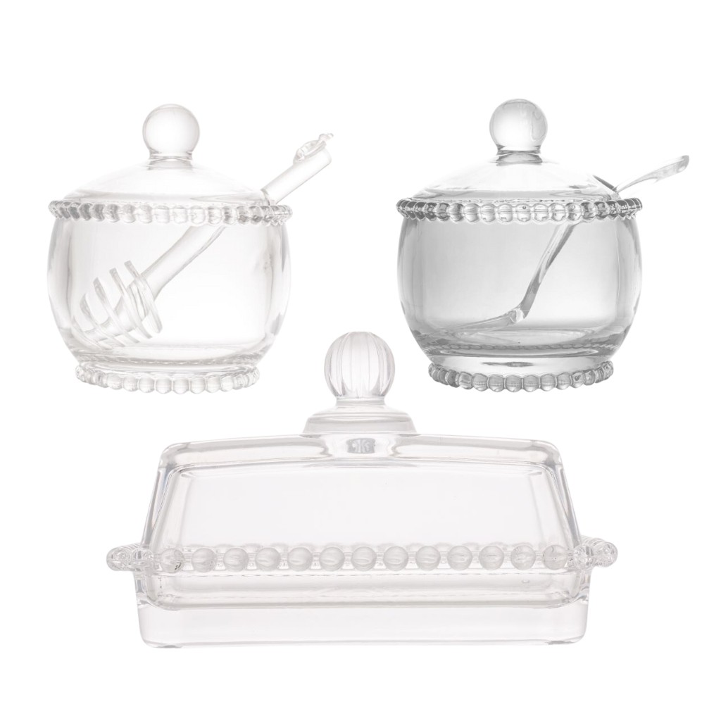 Conjunto Meleira Com Colher + Açucareiro Com Colher + 1 Manteigueira Pearl De Cristal - Wolff