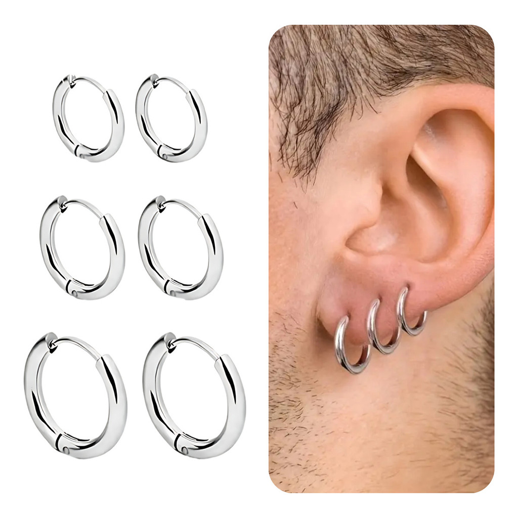 Kit Trio Brinco Argola Aço Inox Masculino Antialérgico Moda em Oferta na Shopee