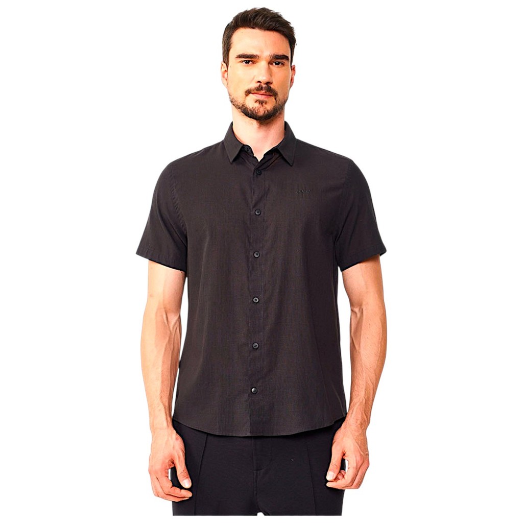 Camisa Colcci Preta Relax Em Linho Com Manga Curta