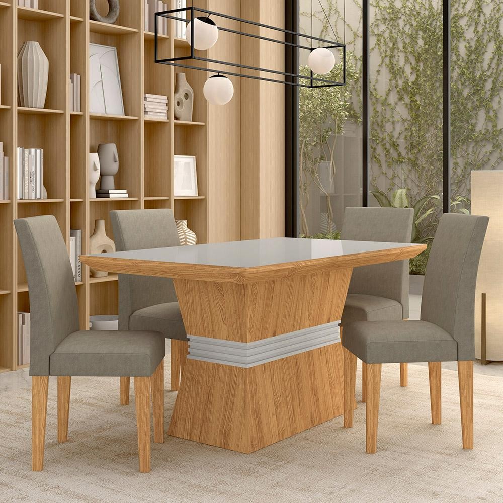 Mesa Com 4 Cadeiras 1,36 Versalhes Cin/off Whit/beg - Móveis Arapongas