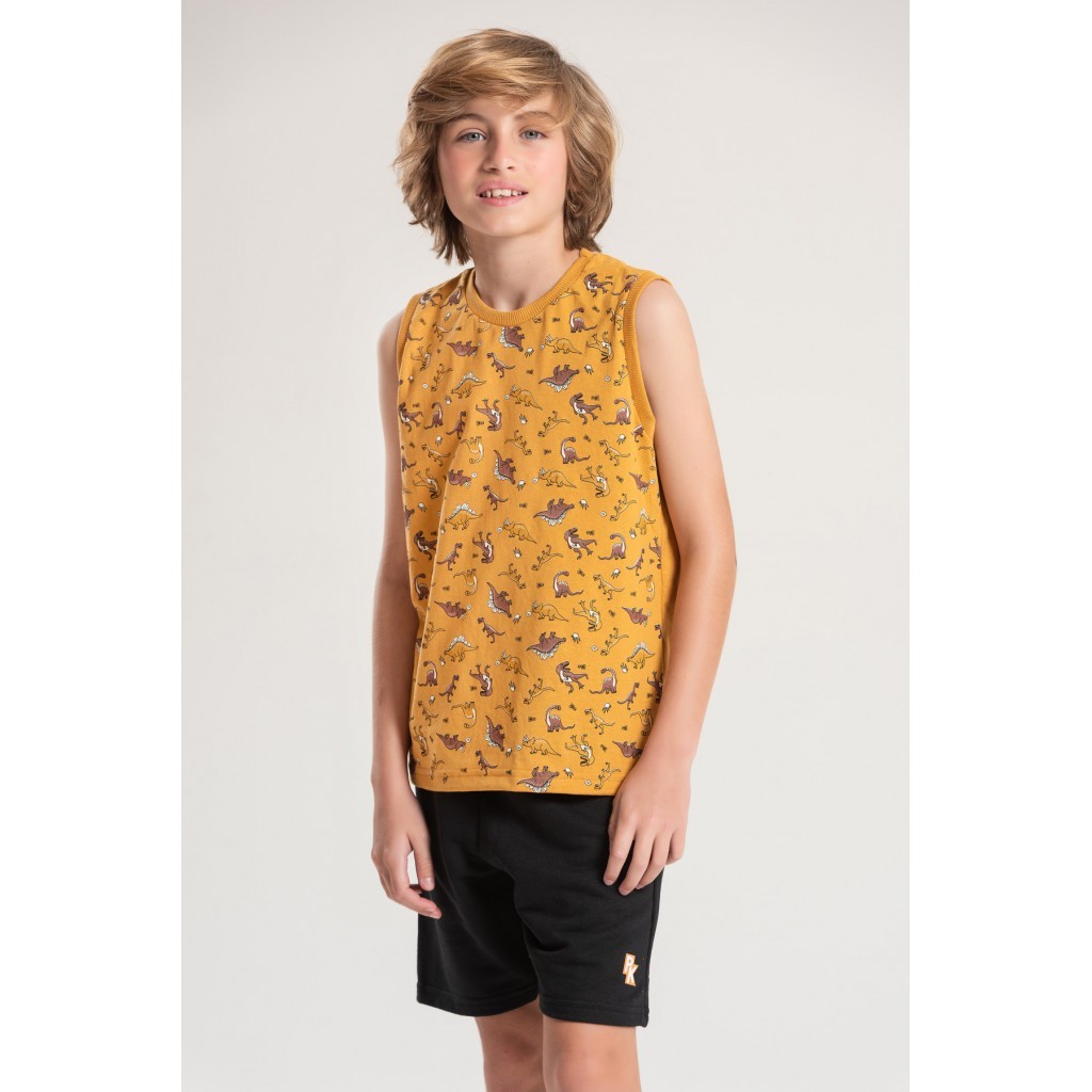Conjunto Masculino Infantil Verão Mini Dinos Laranja