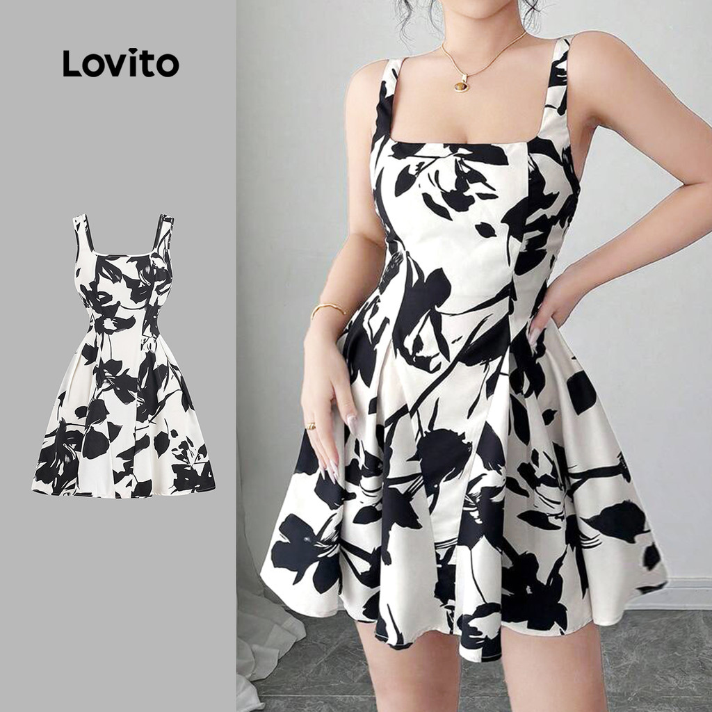 (New Lovito) Vestido Boho Plissado para a Primavera/verão para mulheres L143ED132 em Oferta na Shopee