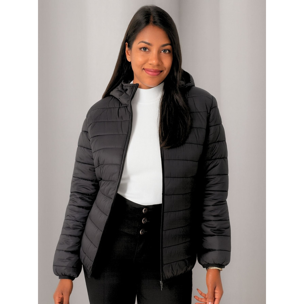 Jaqueta Feminina Puffer Bobojaco Nylon Inverno Frio C/ Capuz