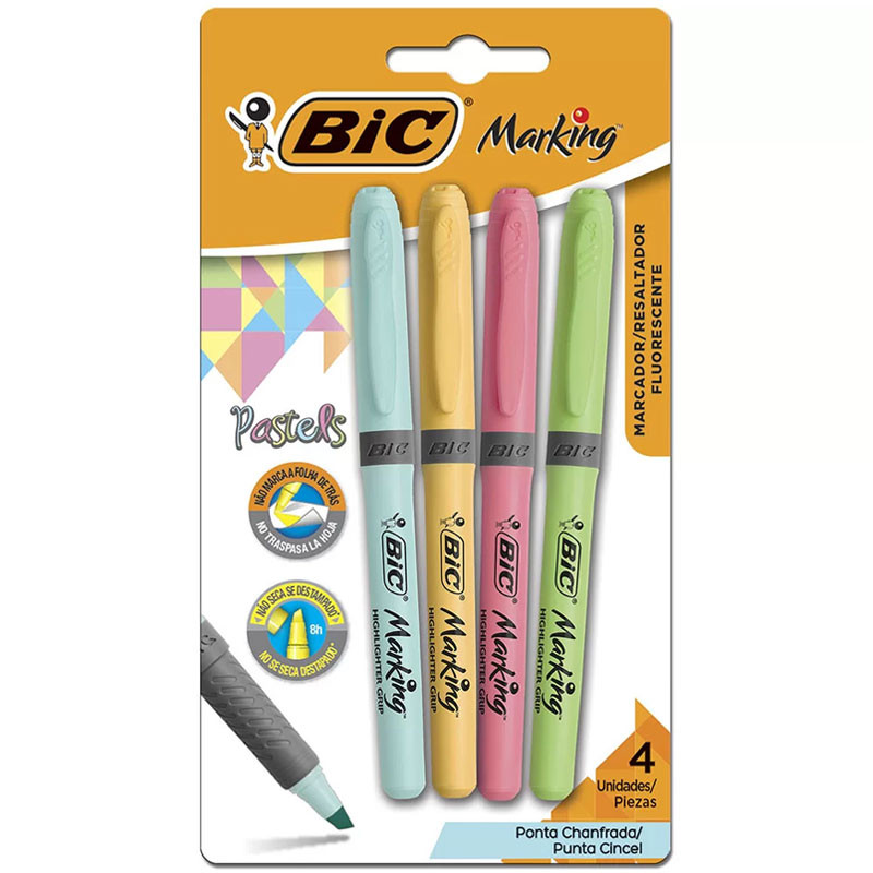 Pincel marca texto Marking Grip Pastel com 4 cores Bic em Oferta na Shopee