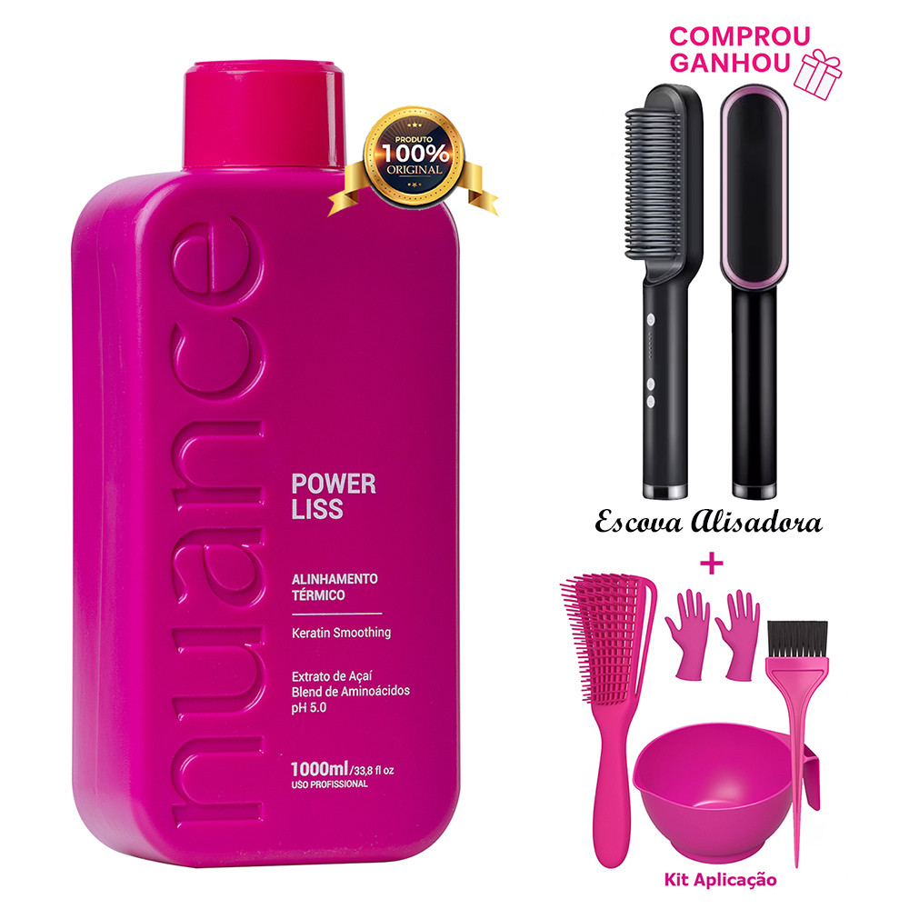 Power Liss Progressiva 1 Litro Ativo Nuance Liso Total + Escova Alisadora e Kit Aplicação Grátis