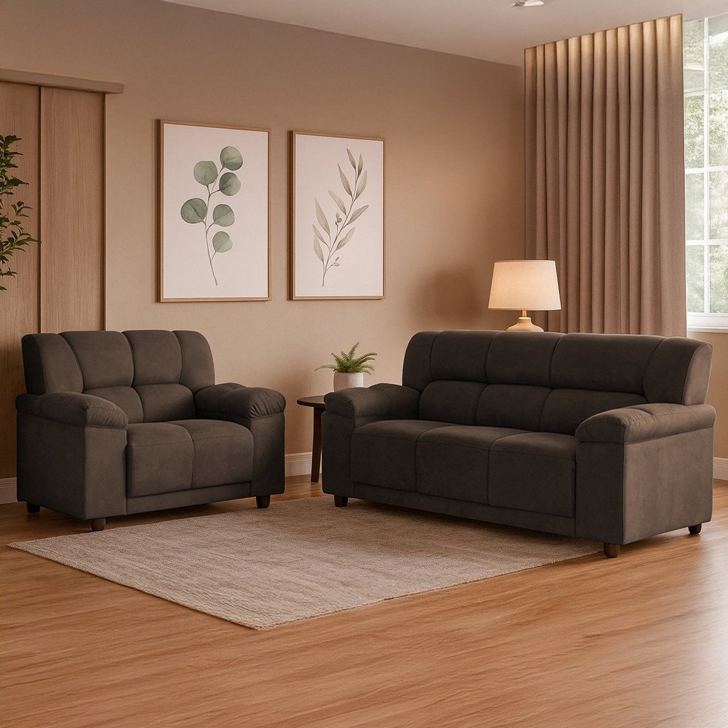 Conjunto Estofado 2 e 3 Lugares Manaus Hellen Estofados Marrom em Oferta na Shopee