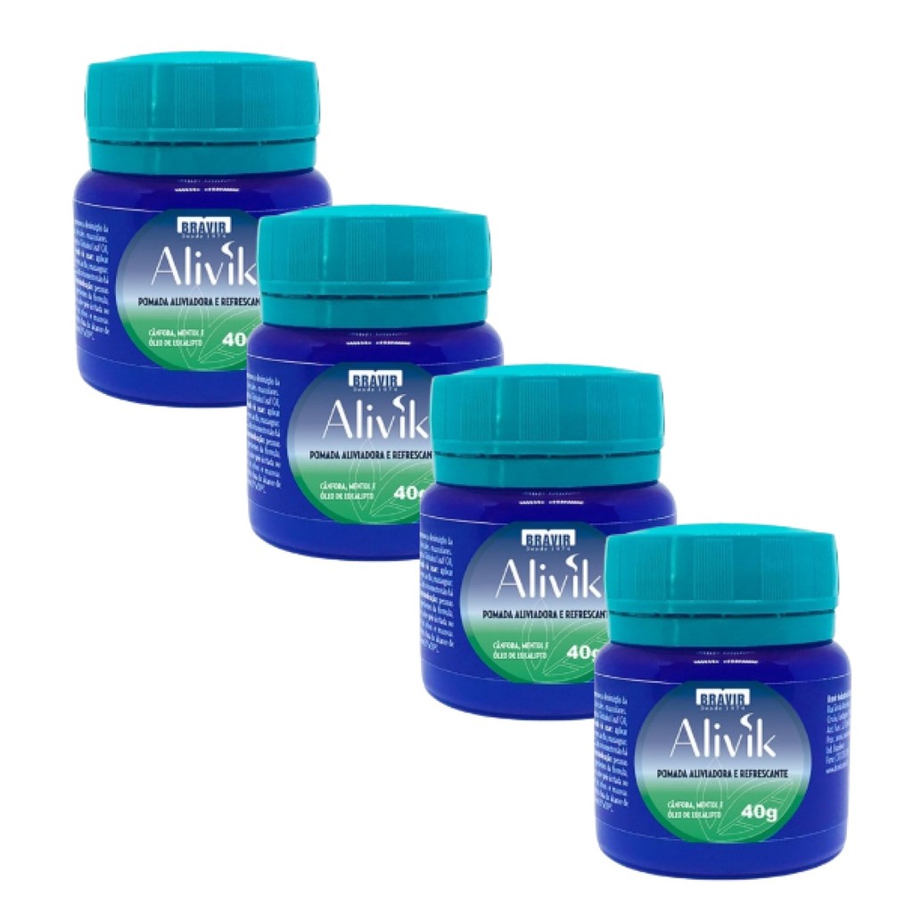 Kit 4 Pomada Alivik Mentol Cânfora Óleo Eucalipto 40g Bravir