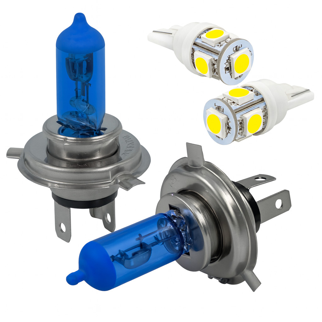 Par de Lampada H4 Super Branca para Farol + Par de Lâmpada Pingão T10 Led Super Branca para Lanterna em Oferta na Shopee