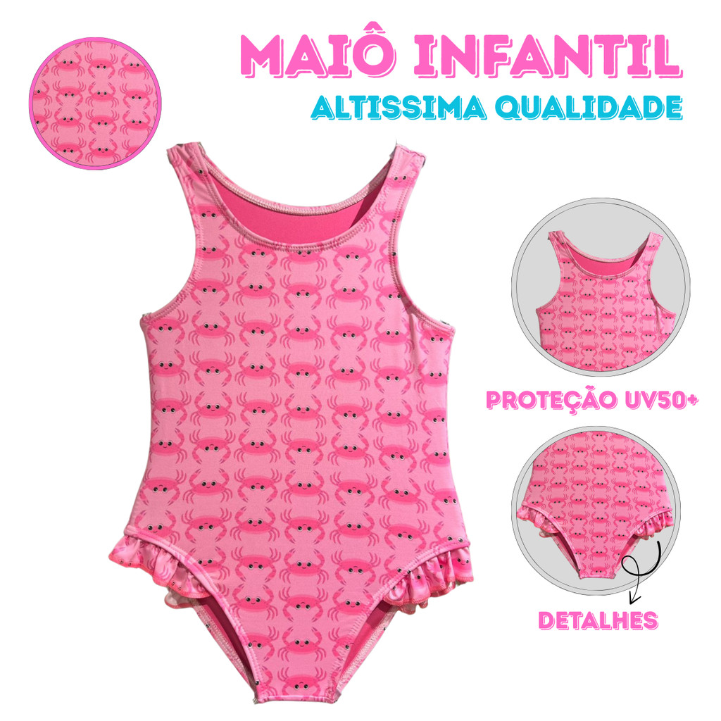 Maio Maiô Menina Infantil Biquini Regata Feminino Bebê Proteção Uv 50 Praia Piscina Estampas Divertidas Tam 1 A 4 Anos