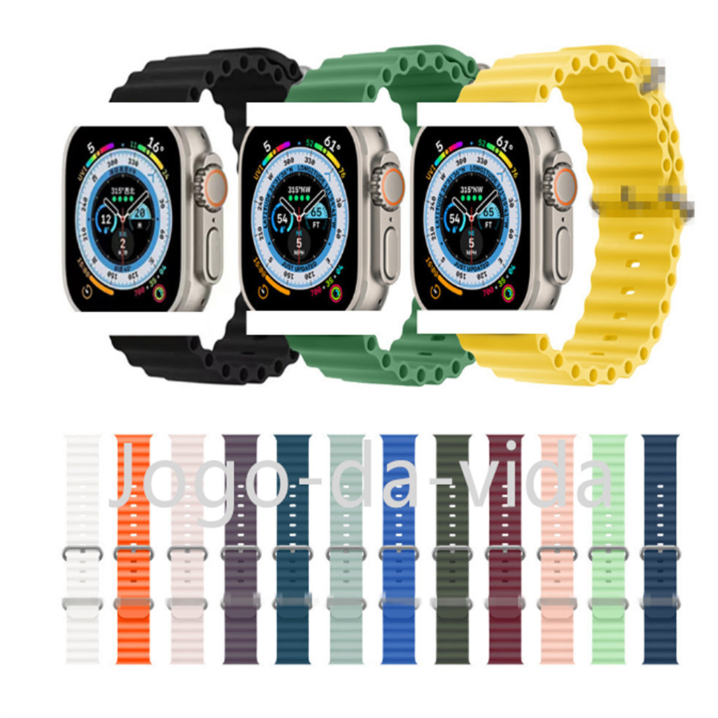 Pulseira Oceano Silicone Para Apple Watch Smartwatch e Iwo 38 40 41 42 44 45 46 49 Ultra serie 10 9 8 7 6 5 4 3 2 1 se