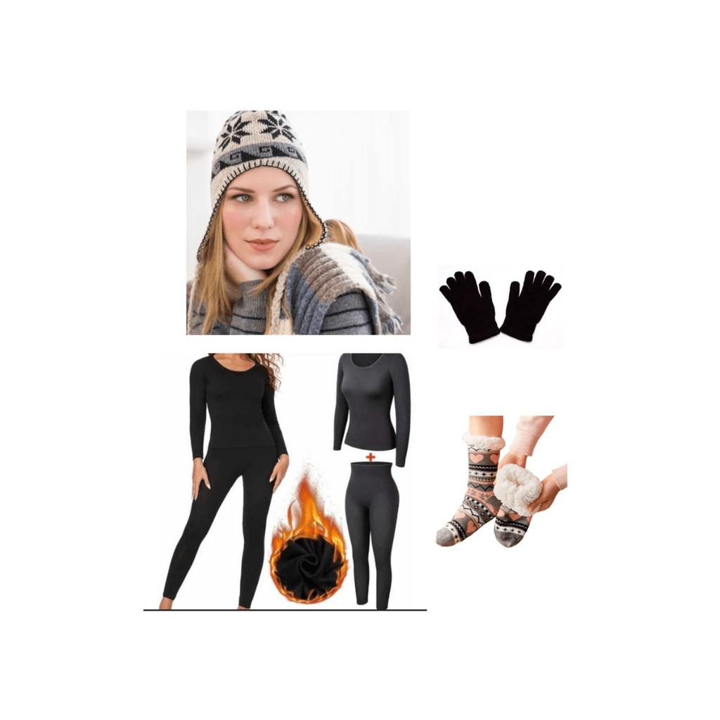 Roupa Feminina Warm Frio Intenso Segunda Pele Térmica Conjunto Blusa Calça Meia Gorro