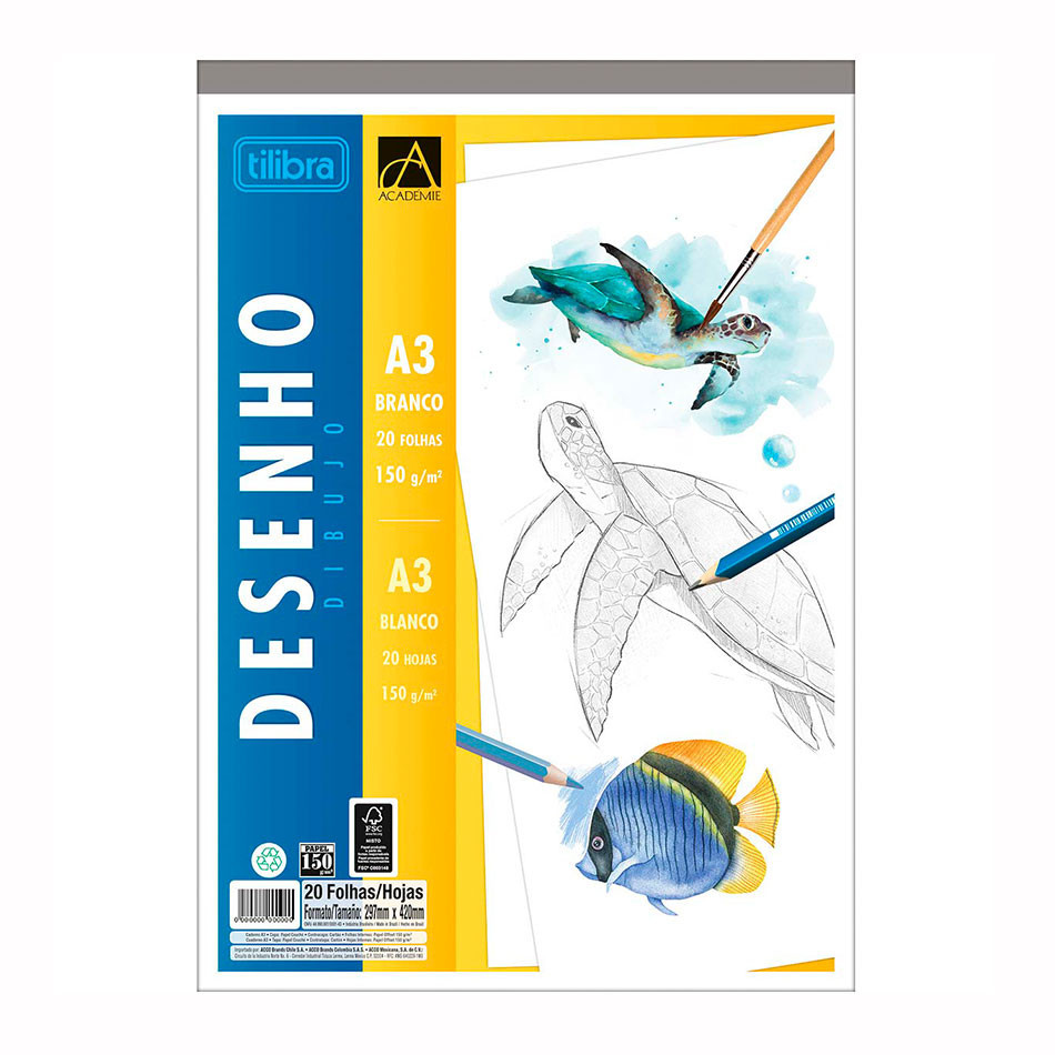 Bloco desenho branco A3 150g com 20 folhas Tilibra em Oferta na Shopee