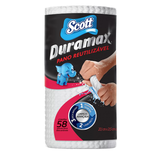 PANO EM ROLO MULTIUSO REUTILIZÁVEL DURAMAX (20,1CMX21,5CM) - C/ 58 PANOS - SCOTT