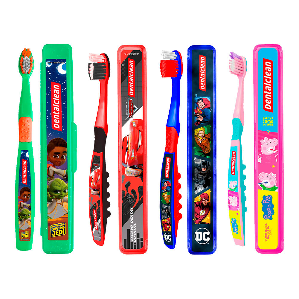 Kit Escova de Dente Infantil com Porta Escovas Estojo Escolar Exclusivas Dentalclean em Oferta na Shopee