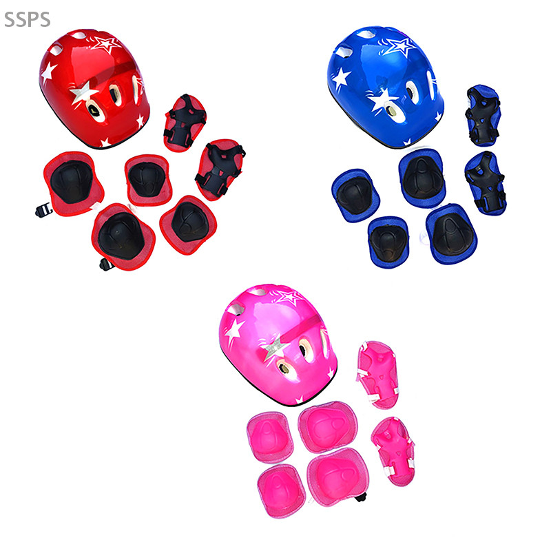 [SSPS] 7 Unidades/Conjunto Equipamento De Proteção Para Ciclismo Infantil Capacete De Bicicleta Joelho em Oferta na Shopee