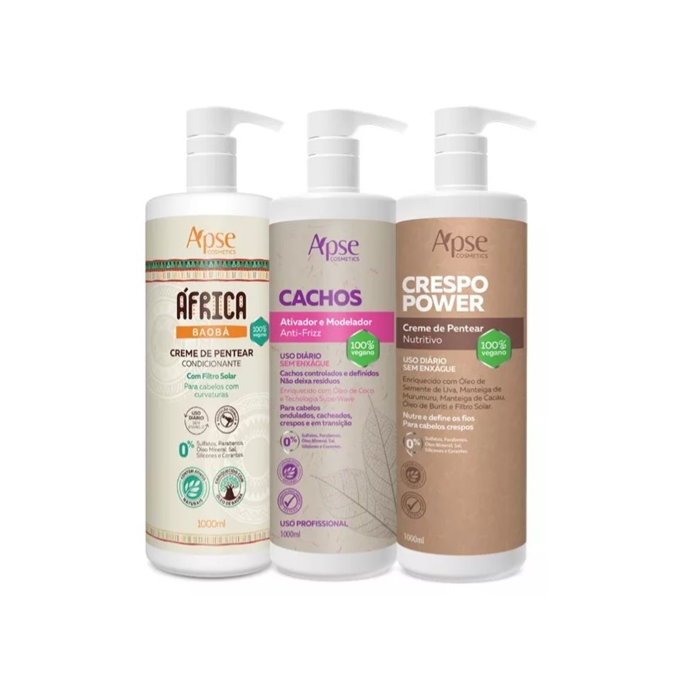 Kit Ativador Cachos, Creme De Pentear África E Crespo 1000ml Apice Cosméticos