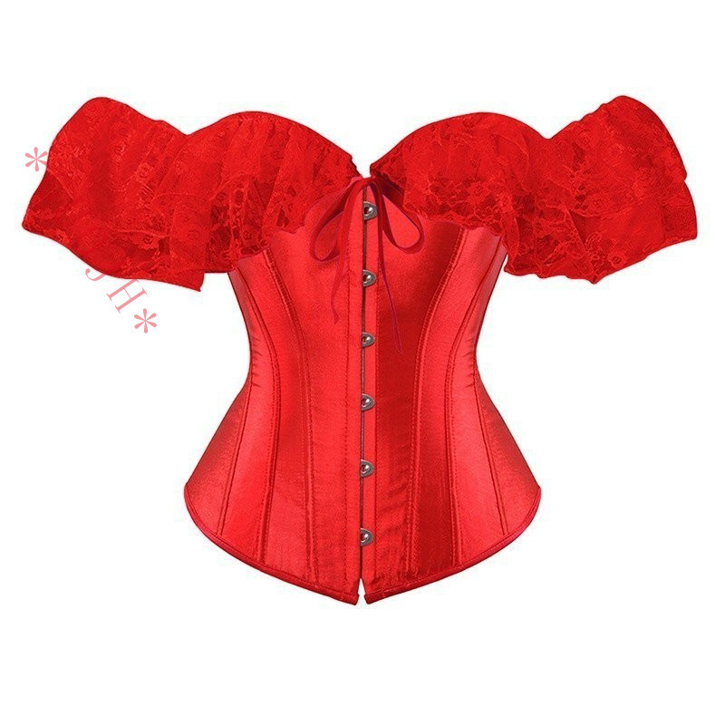 GUOJH Espartilho De Cetim Vitoriano Com Mangas De Renda XXS-6XL