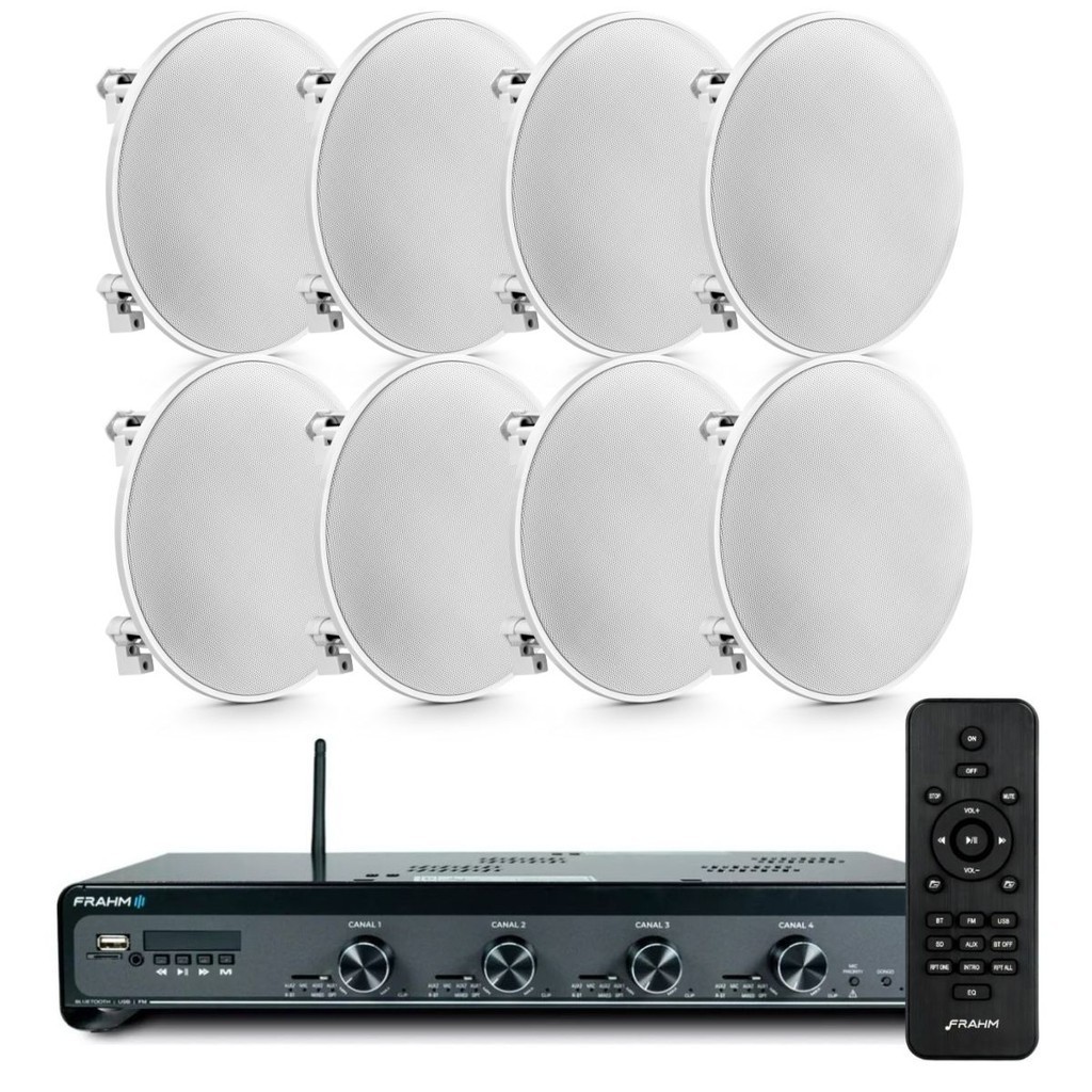 Kit Som Ambiente Frahm 4500 Slim + 8 Cx Som Arandela Embutir