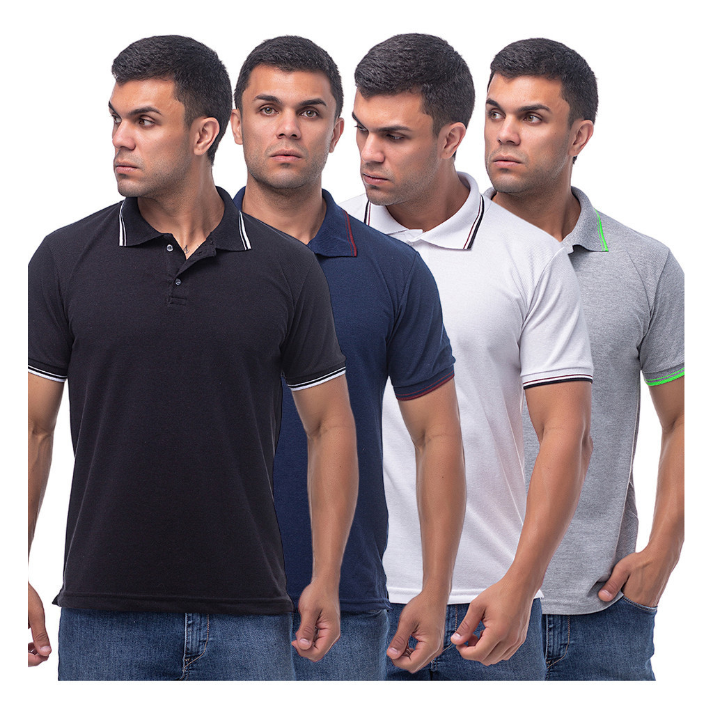 Kit 2 Camisetas Polo Masculina Básica Algodão Malha Piquet
