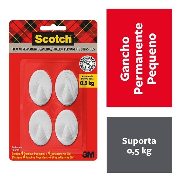 Gancho 3M SCOTCH Branco Pequeno 4 Unidades - Home & Living
