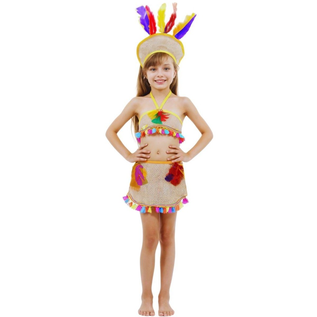 Fantasia Índia Infantil Com Cocar em Oferta na Shopee