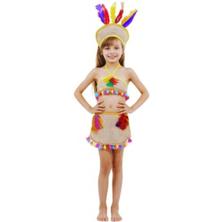 Fantasia Índia Infantil Com Cocar em Oferta na Shopee