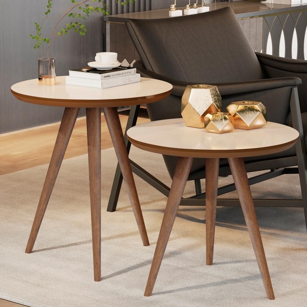 Mesinhas Lateral e Apoio Retrô Pés palito Off White Freijó em Oferta na Shopee