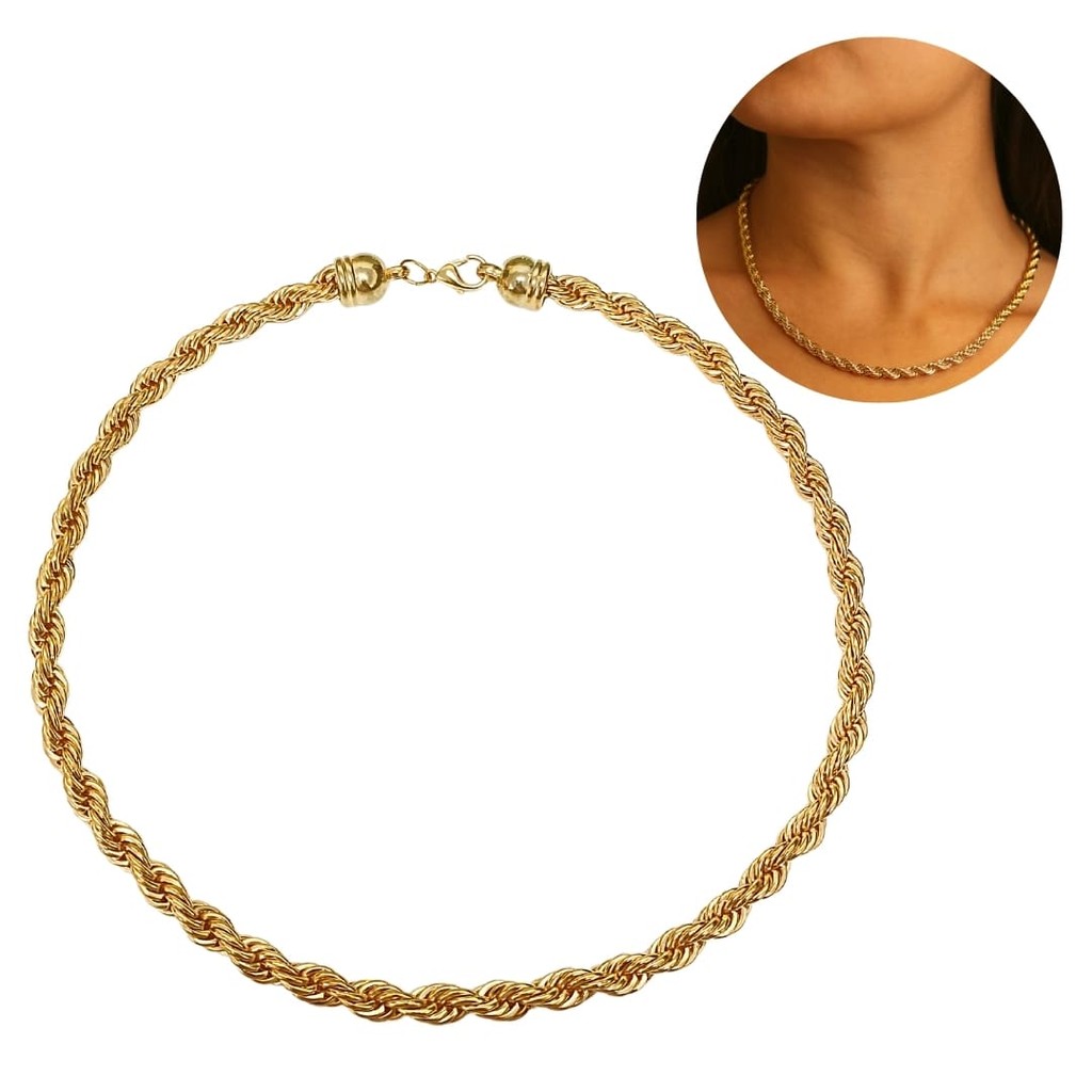 Colar Trançado Cordão Baiano 5mm Dourado Dia a Dia Atemporal Moda Feminina