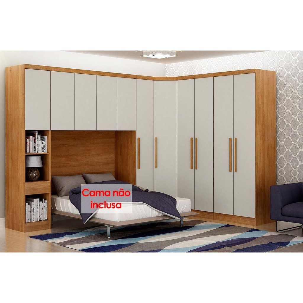 Modulado de Quarto Rizon 6 Peças (1 Armário Ponte + 1 Closet + 3 Guarda Roupas + 1 Complemento) QC213 Freijo Cumaru c/ Fendi - Novo Horizonte - Home & Living