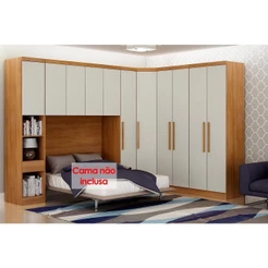 Modulado de Quarto Rizon 6 Peças (1 Armário Ponte + 1 Closet + 3 Guarda Roupas + 1 Complemento) QC213 Freijo Cumaru c/ Fendi - Novo Horizonte