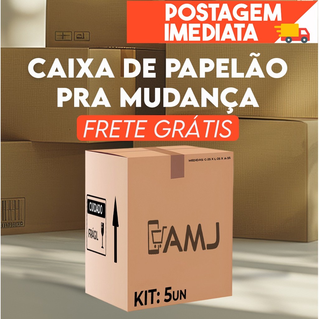 Kit De Caixas de Papelão Para Mudança Altas 25x25x35