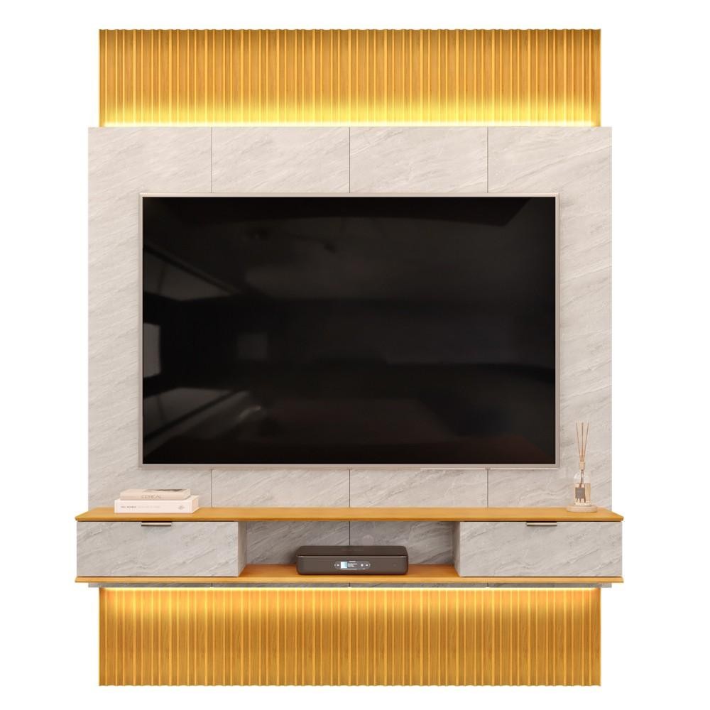 Painel Para TV 75 Pol Canelado Extensível Piso ao Teto D04 Quartzo/Cedro - Mpozenato - Home & Living