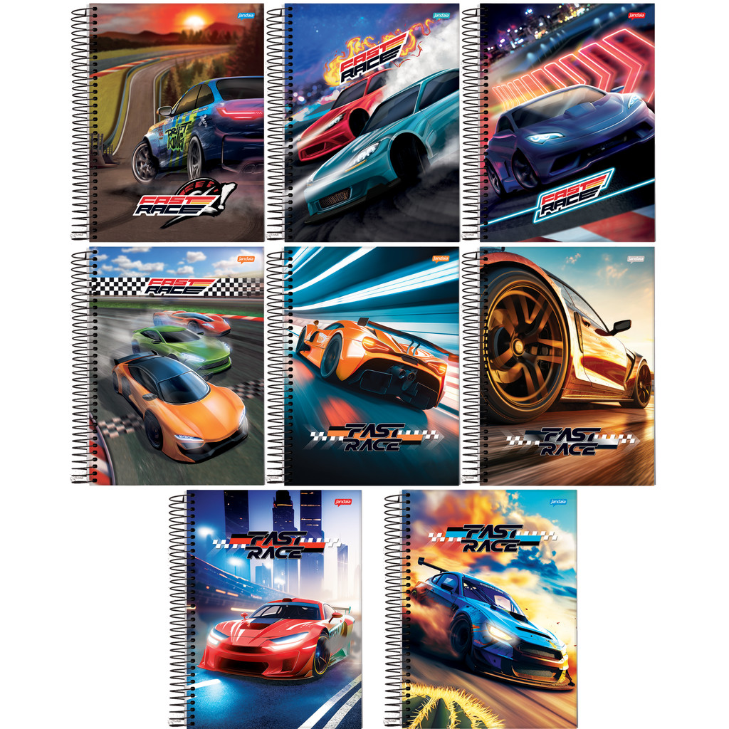 Kit 4 Cadernos Universitário 160 Folhas 10 Matérias 20X27cm Fast Race Carros Jandaia Capas Sortidas em Oferta na Shopee