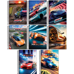 Kit 4 Cadernos Universitário 160 Folhas 10 Matérias 20X27cm Fast Race Carros Jandaia Capas Sortidas