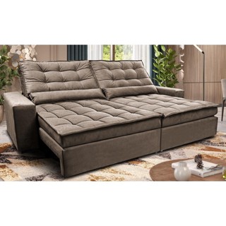 Sofá Retrátil e Reclinável 2,12m Molas Ensacadas Cama inBox Catar Velusoft Castor em Oferta na Shopee