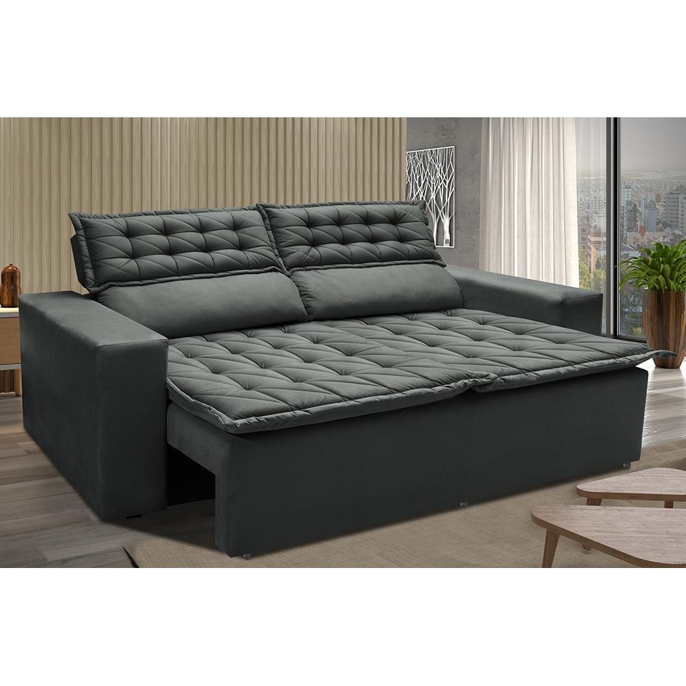 Sofá Retrátil e Reclinável Cama inBox Slim 1,50m Tecido Suede Velusoft Cinza - Home & Living