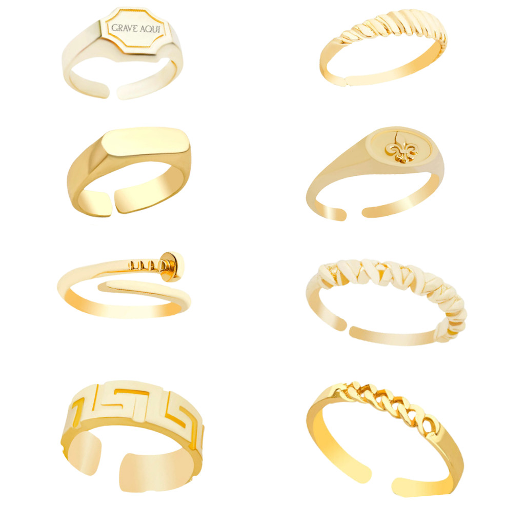 Anel Moda Detalhado Feminino Ajustável Banhado a Ouro 18k