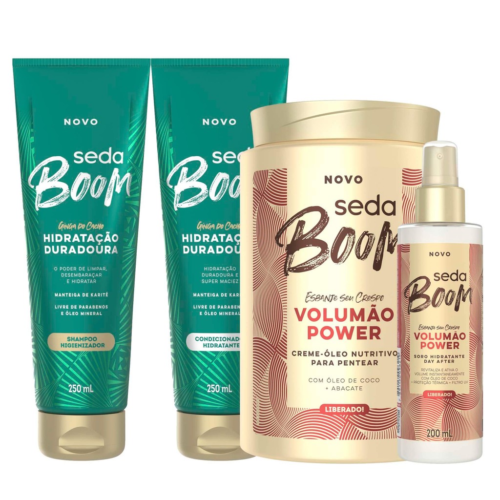 Kit Seda Boom Shampoo 250ml + Cond. 250ml + Creme 1kg + Soro - Beauty