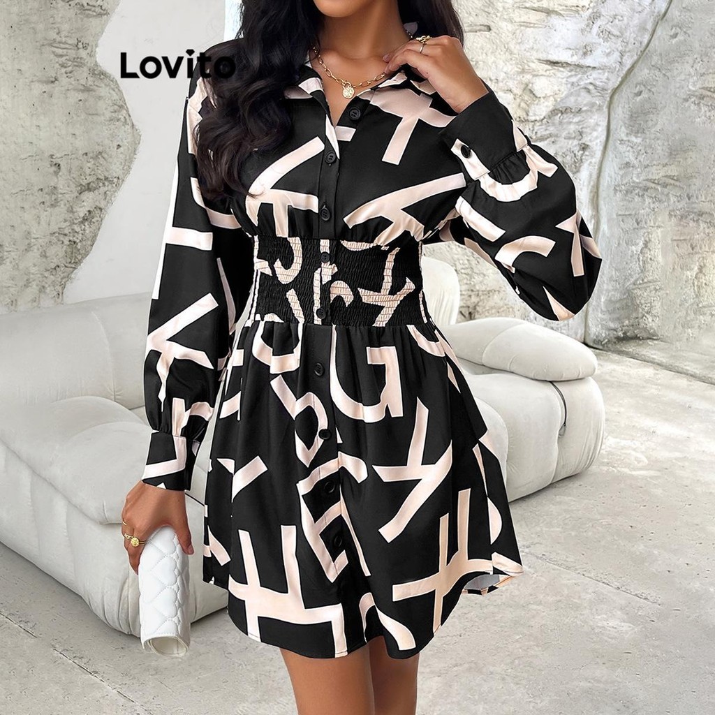 Lovito Vestido elegante com padrão geométrico para mulheres n LNL071