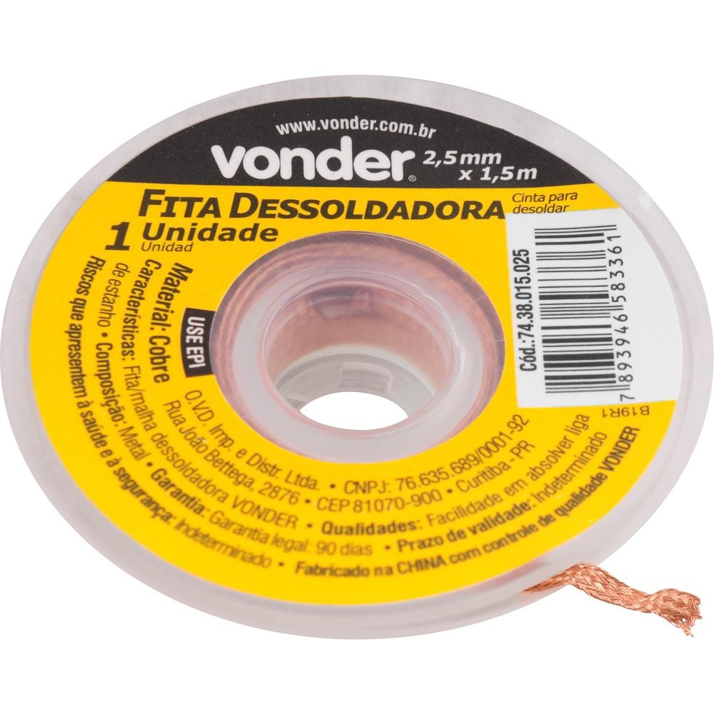 Fita/Malha Dessoldadora 2,5mm X 1,5M Vonder em Oferta na Shopee
