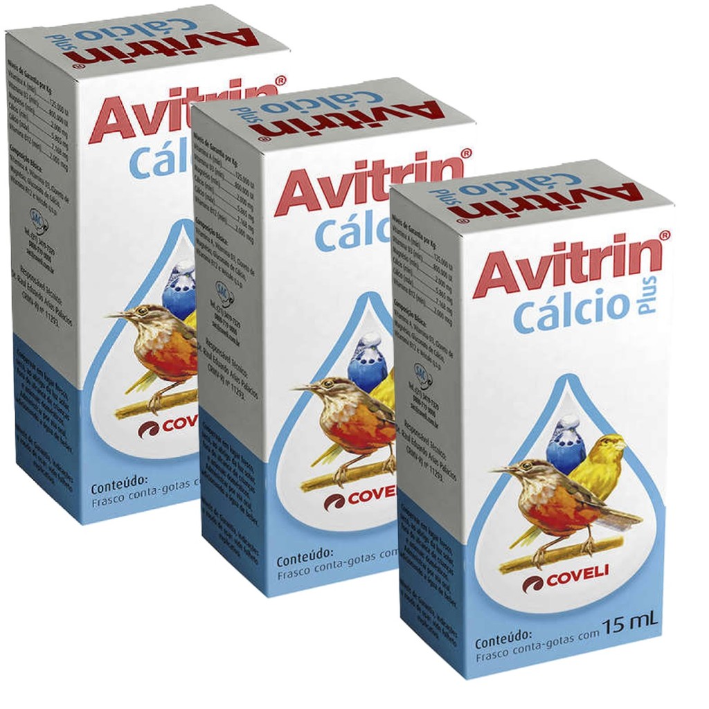 Kit 3 Suplemento Vitamínico Avitrin Cálcio para Pássaros - 15 mL