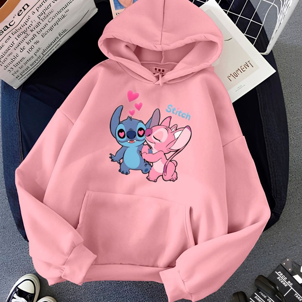 Moletom Lilo Stitch  Adulto e Infantil Kids Unissex Com Capuz Canguru Algodão Novo Casual